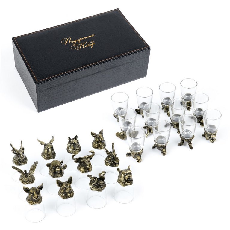 Набор подарочный рюмки-перевертыши 12 шт по 30 мл с графином 400 мл, бронза