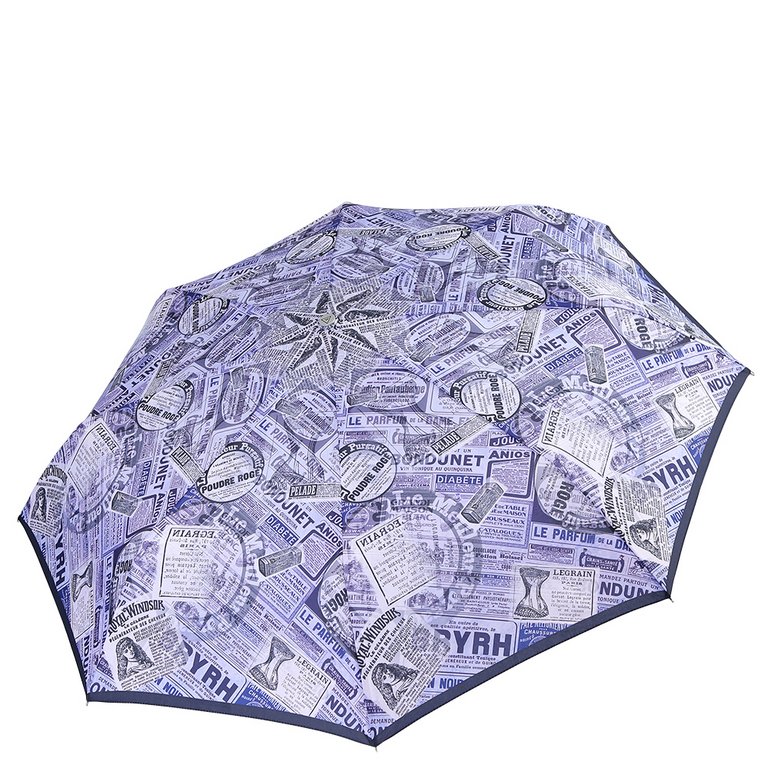 Зонт женский суперавтомат Fabretti, облегченный, 3 сложения, эпонж, голубой/серый