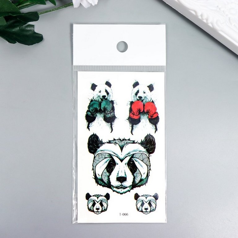 Наклейка-тату "Панда-боксёр" 10,5х6 см