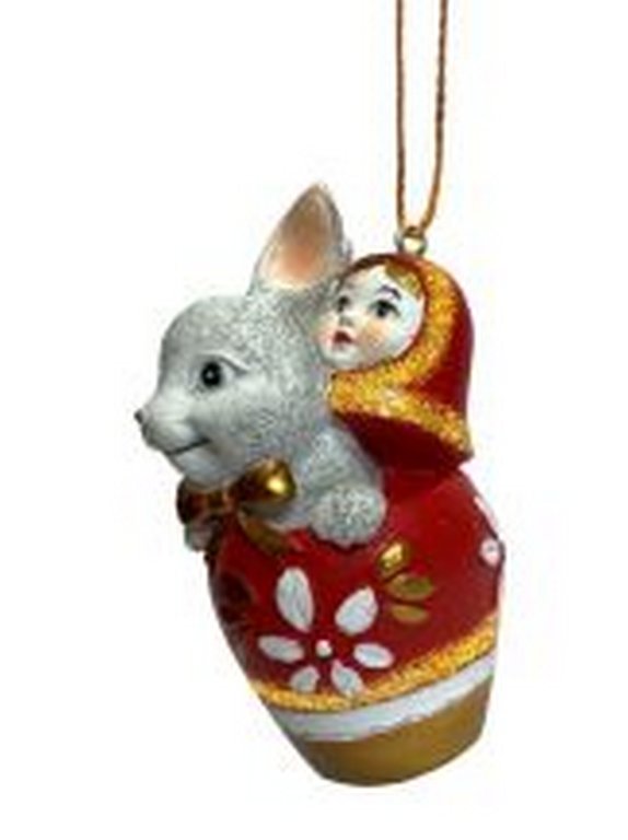 Украшение елочное из полирезины "Зайчик в матрешке" 4х7х5 см