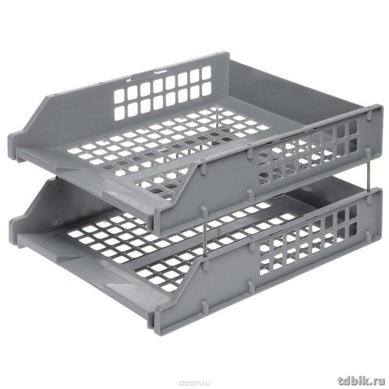 Лоток горизонтальный двойной Стамм "Strong" с металл. стержнями, серый