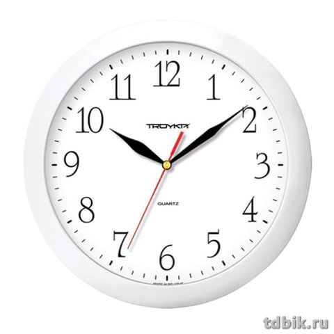 Часы настенные TROYKA 29*29*3,5см, круглые, цв. белый, белая рамка