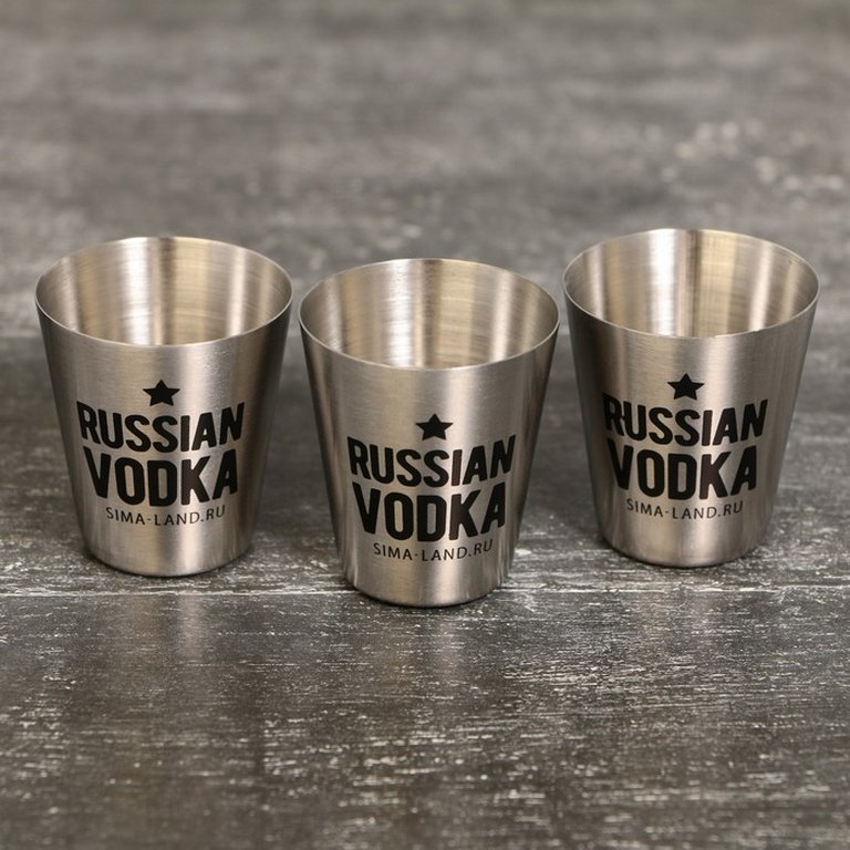 Стопки "Russian vodka" 3 шт, сталь, в мешочке