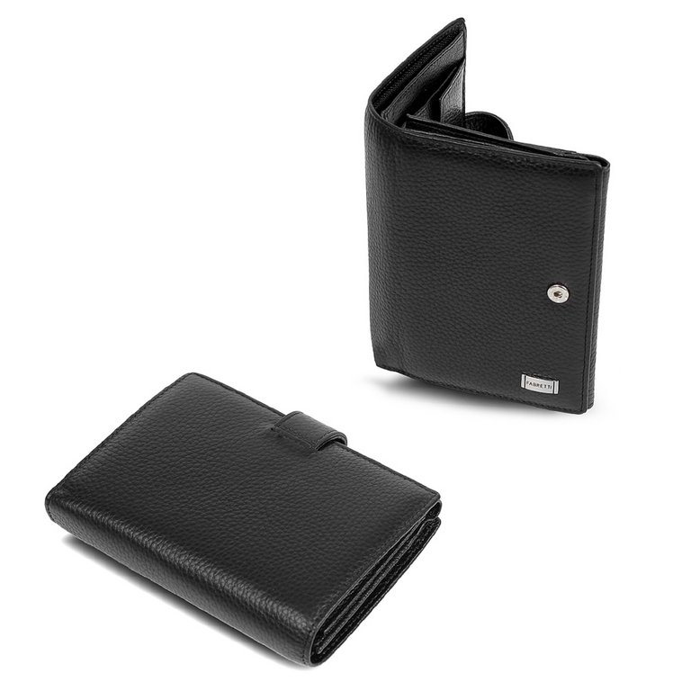 Портмоне FABRETTI мужское, нат.кожа, 11,5*14*3,5см, черный