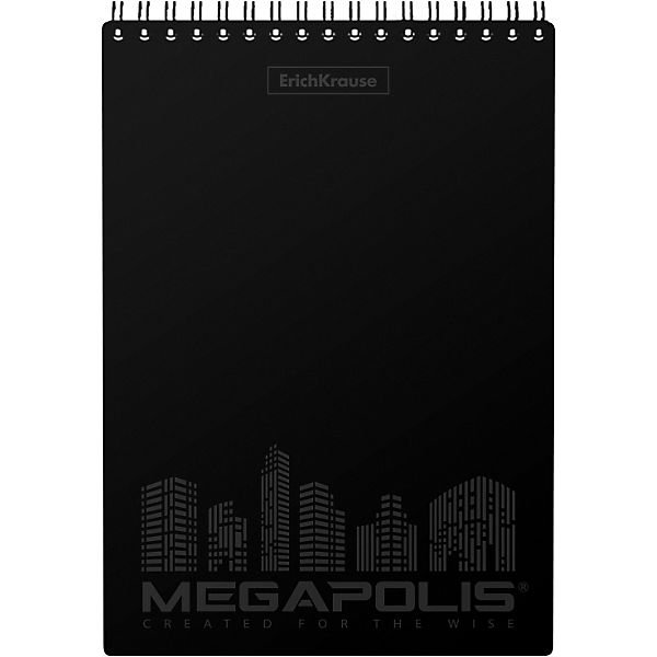 Блокнот А5  80л., 148*210 мм, на спирали ErichKrause "MEGAPOLIS" пластиковая обложка, черный