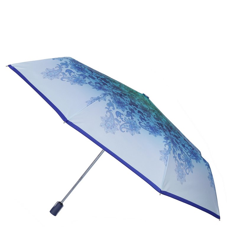 Зонт женский суперавтомат Fabretti, облегченный, 3 сложения, эпонж, голубой