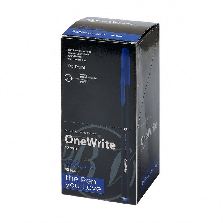 Ручка шариковая BV OneWrite "Black" 1,0мм синяя (линия 0,8мм) одноразовая