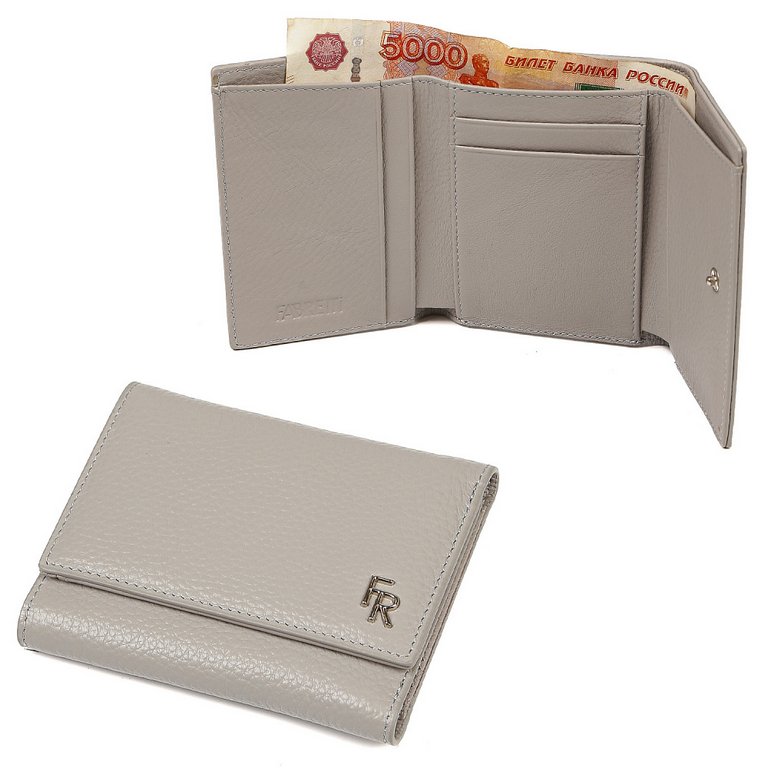 Портмоне FABRETTI женское, нат. кожа, 11*8,5*2 см, серый