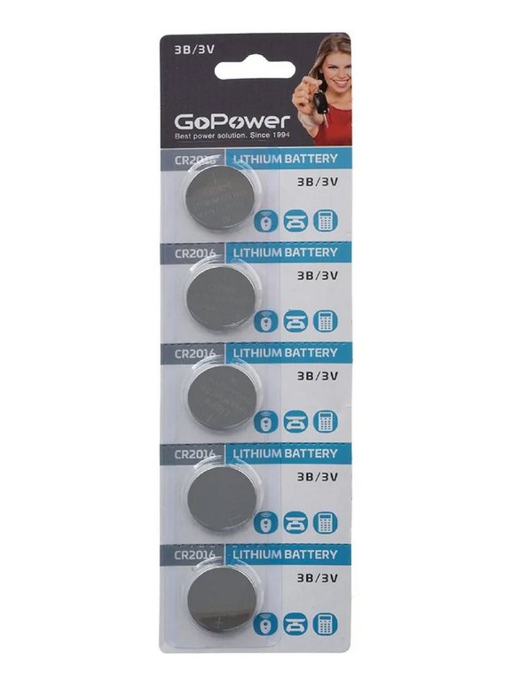 Батарейка дисковая CR2016 GoPower Lithium 5В