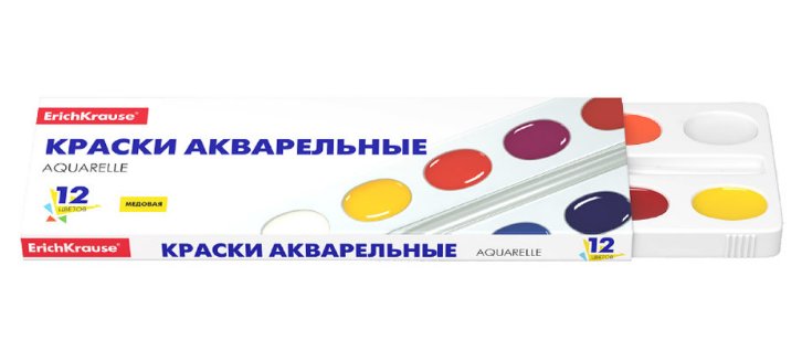 Краски акварельные 12 цв. медовые ErichKrause (без кисти, картонная упаковка)