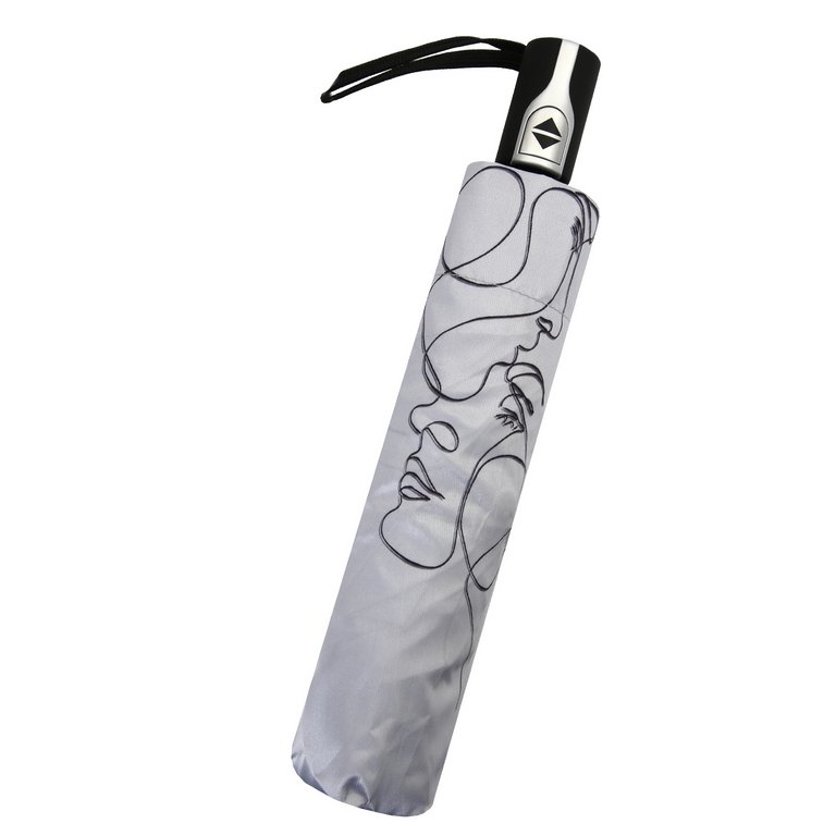 Зонт женский автомат Fabretti, облегченный, 3 сложения, сатин, серый