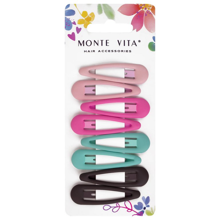 Заколка для волос клик-клак 5см, 8шт/уп (ассорти) soft touch MONTE VITA