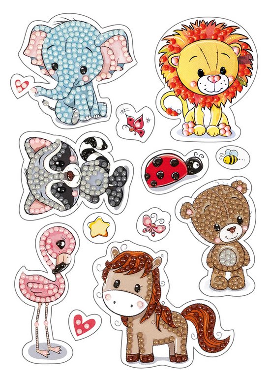 Алмазная мозаика Наклейки "Веселые зверята" 14*19.5см  ФРЕЯ