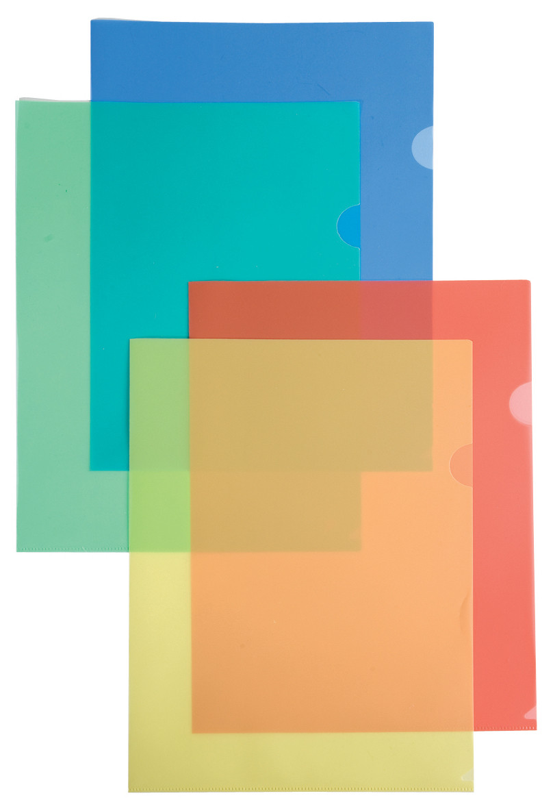 Папка-уголок A4 пластик 0,10 мм цветная прозр. с тиснением, ассорти Бюрократ