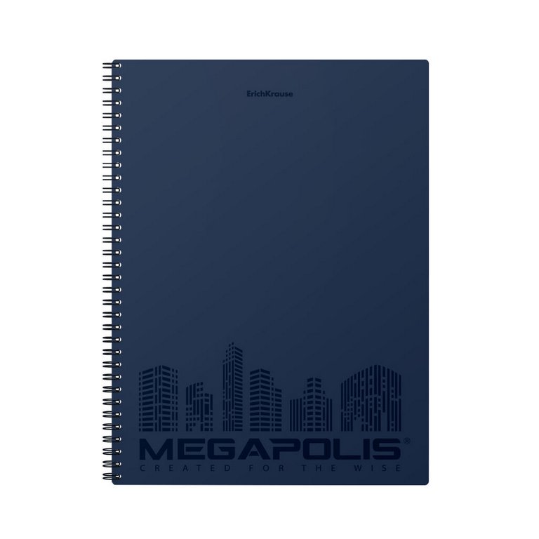 Тетрадь 80 лист кл. А4 на спирали, пластиковая обложка "MEGAPOLIS" синяя