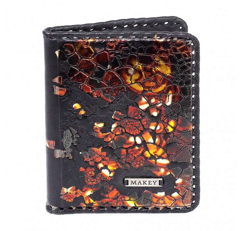 Бумажник для автодокументов Макей, нат. кожа, цвет коричневый с худ. росписью, черный