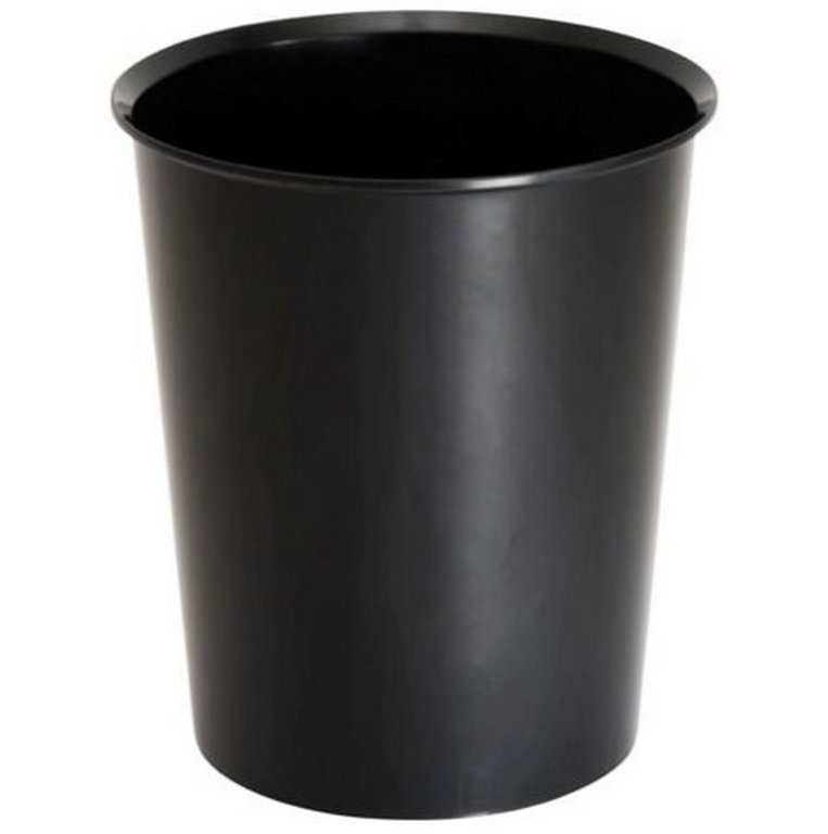 Корзина для бумаг пластиковая 14л цельнолитая, черная, Стамм