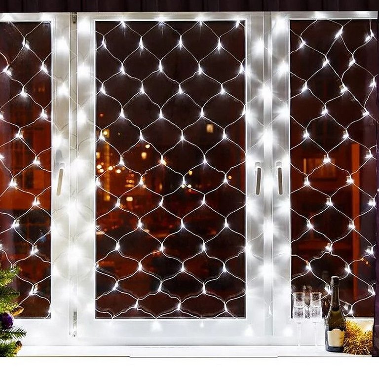 Гирлянда комнатная Сетка 3 х 2м, 192 белых ламп, 8 реж., прозрачная нить