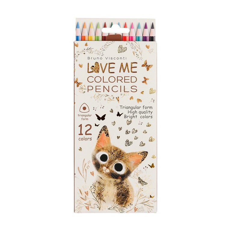 Набор карандашей  12 цв. трехгранные Bruno Visconti "Love me. Милый котик"