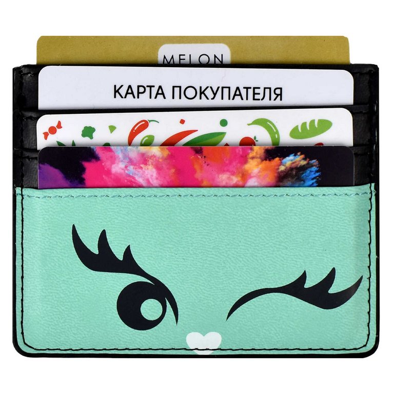 Карман для кредитных, дисконтных карт, пропусков, бирюзовый/чёрный 6 отделений кожзам