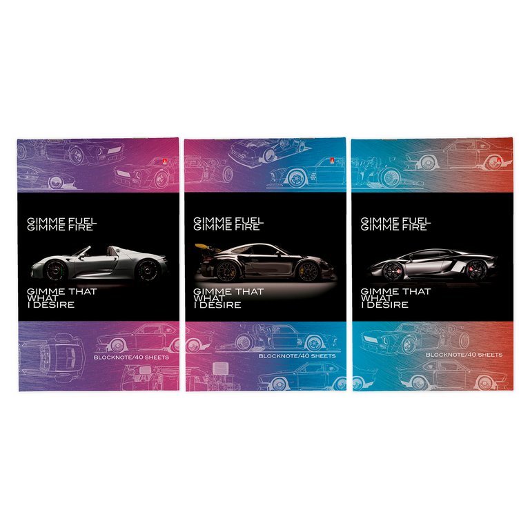Блокнот А5  40л., 148*210 мм, на скрепке "МАШИНЫ" 3 ВИДА