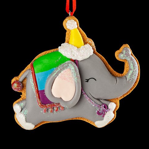 Украшение елочное из глины "Пряничный слоник" 9см