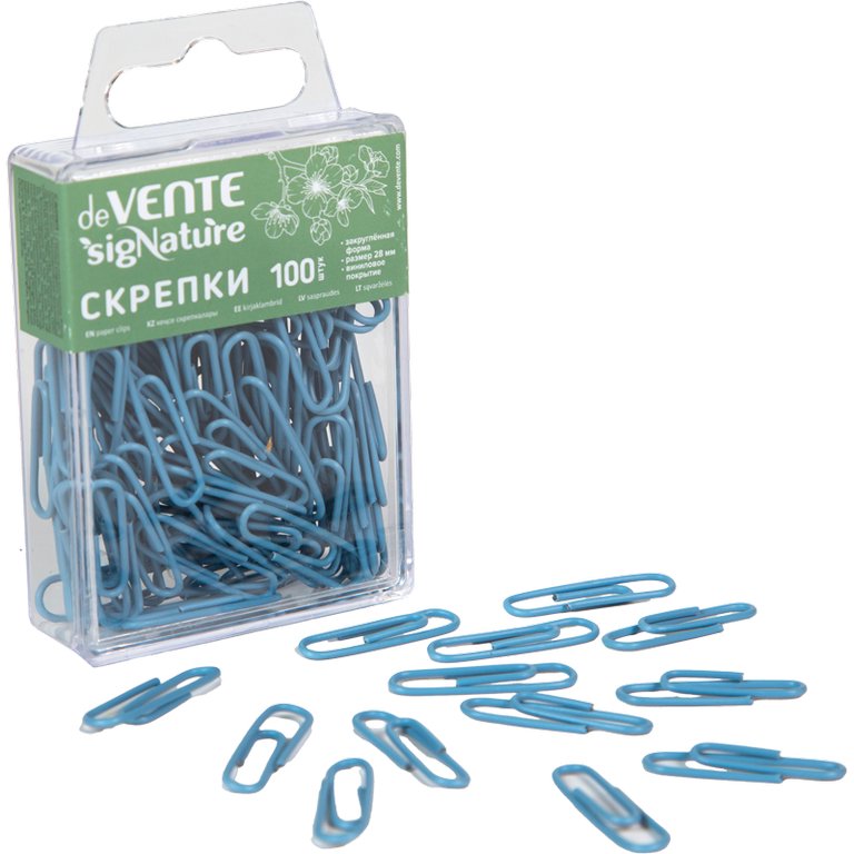 Скрепки 28 мм 100 шт/уп цветные deVENTE "sigNATURE" в пластик. боксе, цв. синий