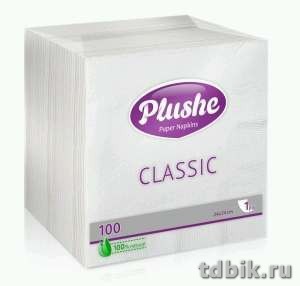 Салфетки белые 24х24 Plushe Standart 100 шт 1 слойные