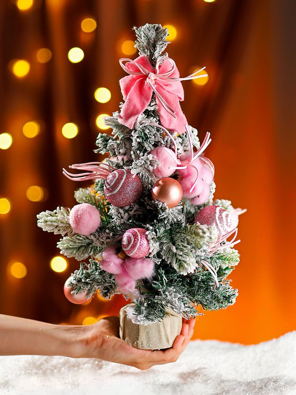 Ель декоративная   0,30 м украшенная "Зимняя красавица" (цв. гамма украшений розовая)