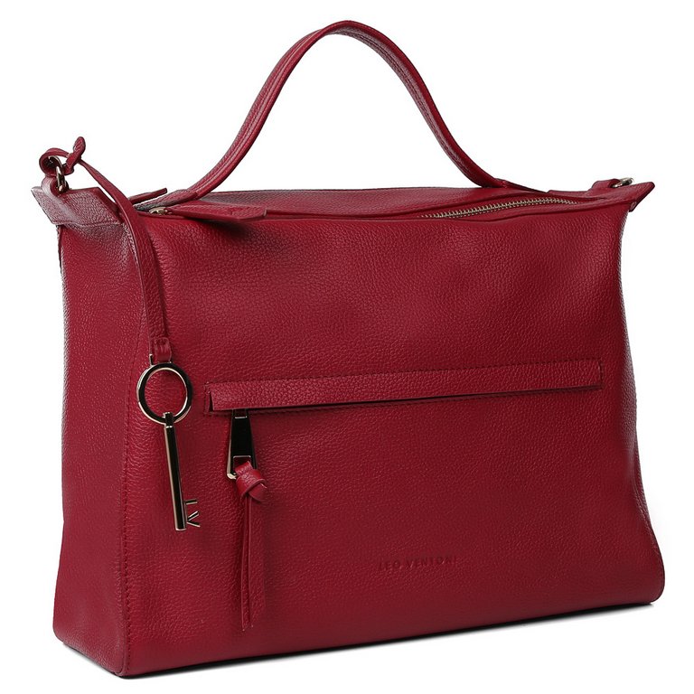 Сумка женская LEO VENTONI 34*24,5*12,5см, нат. кожа, красный