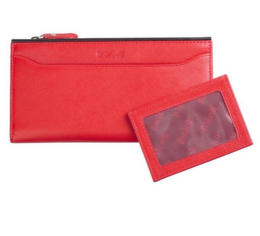 Портмоне D.Morelli женское "Прима" на молнии, нат.кожа, красное