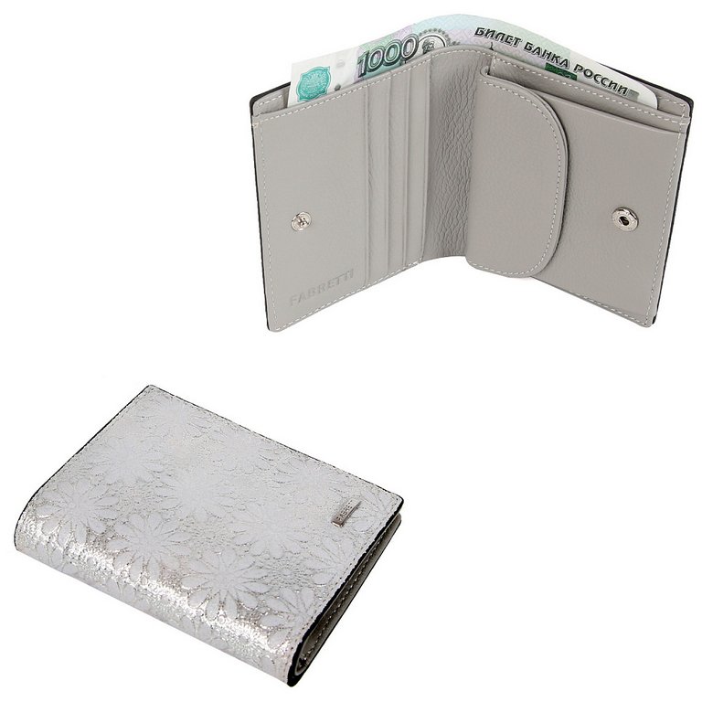 Портмоне FABRETTI женское, нат. кожа, 11*10*3см, серебряный