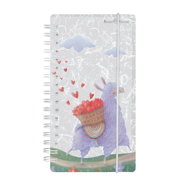 Блокнот А6  80л., 90*160 мм, на гребне с резинкой "CUTE JOURNAL.ЛАВАНДОВЫЕ ЛАМЫ" (3 вида)