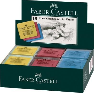 Ластик-клячка Faber-Castell 40*35*10 мм для ретуширования, в пластиковом футляре, цв. ассорти
