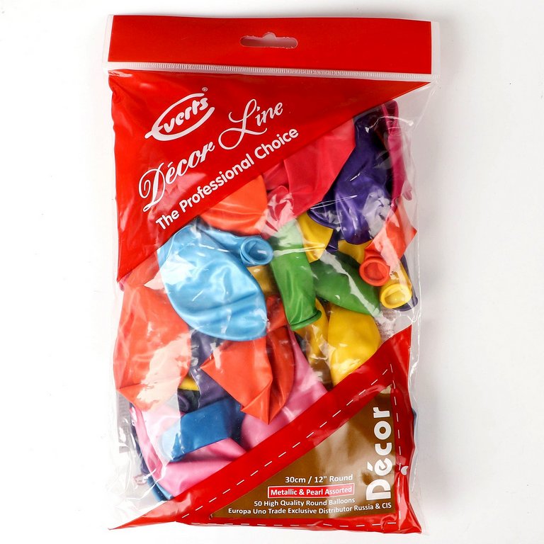 Шар воздушный 12 дюймов (30см)  без рисунка ассорти металлик/перламутр