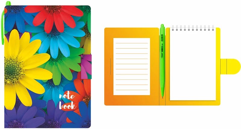 Блокнот А6  50л., 105*150 мм, LAMARK +ручка, "Герберы", вн.блок на спирали