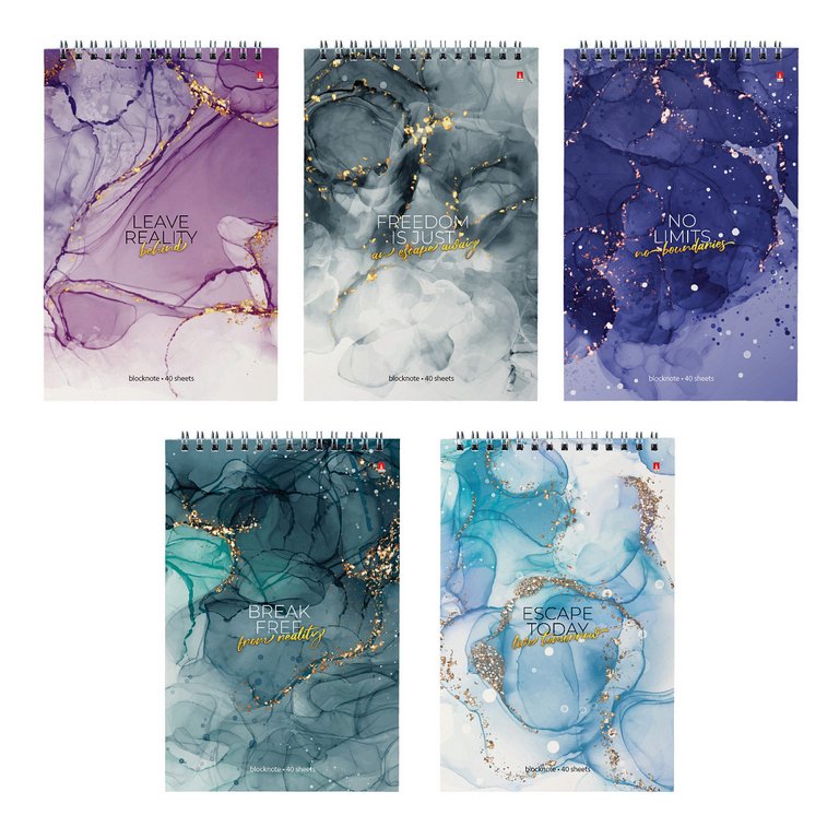 Блокнот А5  40л., 148*210 мм, на гребне Альт "МРАМОР" 5 видов