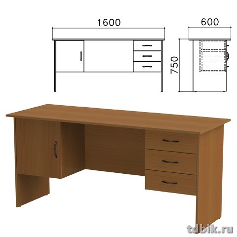 Стол письменный 2 тумбы "Канц"  (1600*600*750мм), цвет орех