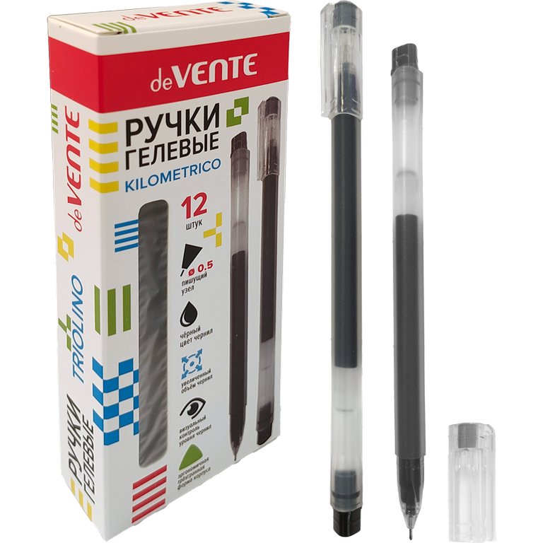 Ручка гелевая deVENTE Triolino 0,5 мм черная (линия 0,3мм, одноразовая) игольч.