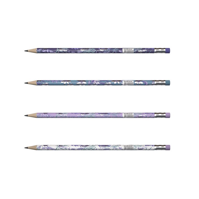 Карандаш ч/г HB с рис. трехгранный ErichKrause "Lavender" с ластиком корпус ассорти