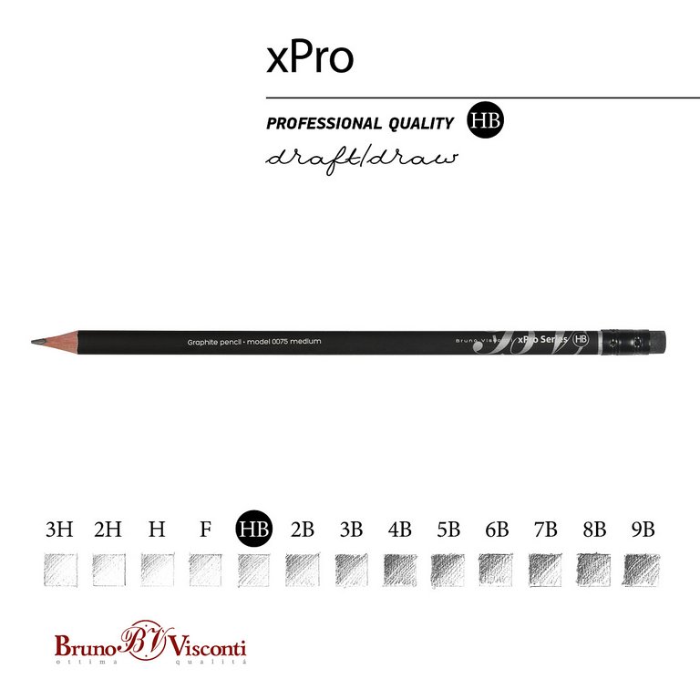 Карандаш ч/г HB трехгранный Bruno Visconti "xPro" с ластиком