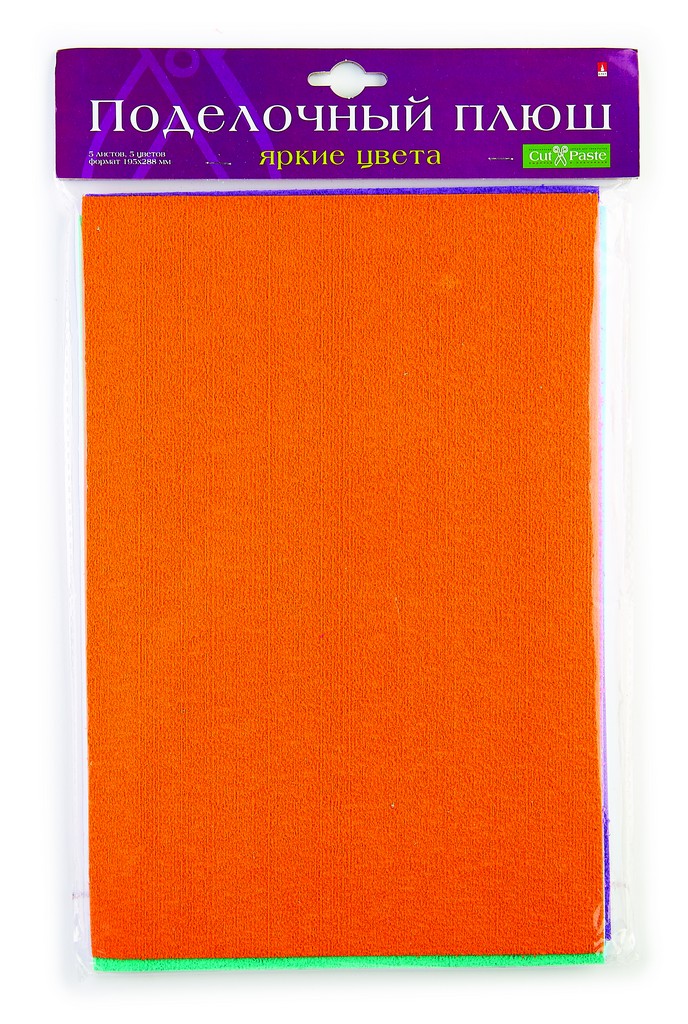 Поделочный плюш Яркие цвета. А4, 5 листов, 5 цветов HobbyTime