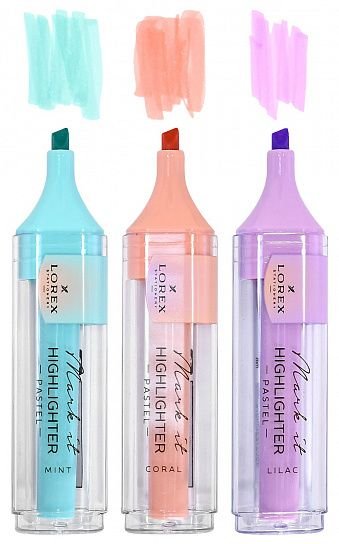 Набор текст-маркеров  3 шт LOREX "PASTEL" (сиреневый, мятный, коралловый)