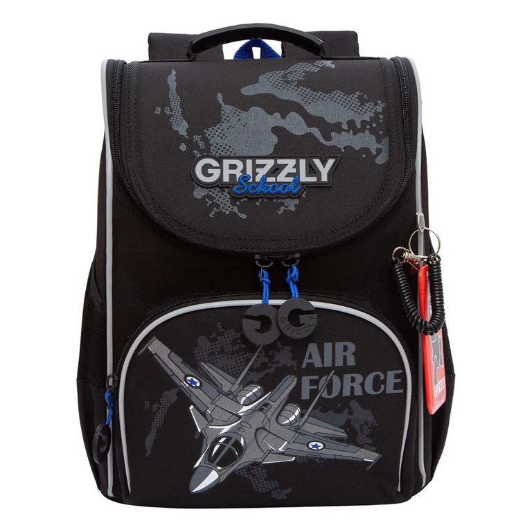 Ранец для мальчика Grizzly (сумка д/обуви) 25*33*13см., черный/синий