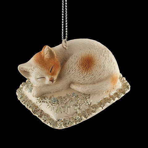 Украшение елочное из полирезины "Кошечка на подушке" 6см