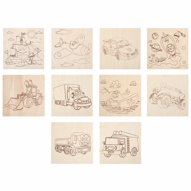 Выжигание "Транспорт" 15*15 см, 5+ BRAUBERG (5 панно 10 рисунков)
