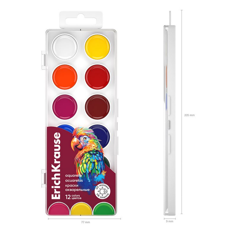 Краски акварельные 12 цв. ErichKrause (без кисти, пластиковая упаковка)