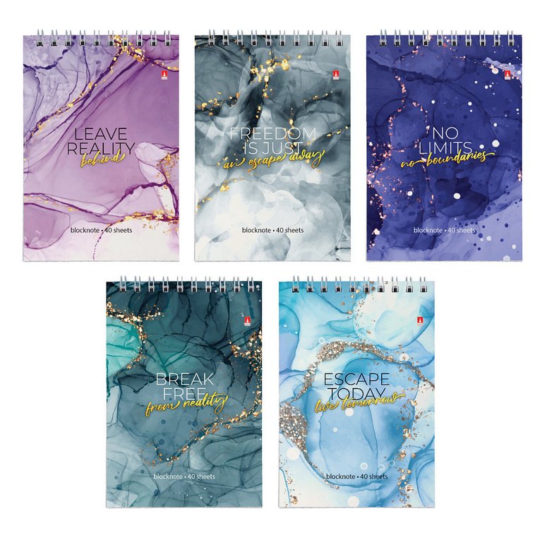 Блокнот А6  40л.,  94*132 мм,  на гребне Альт "МРАМОР" 5 видов