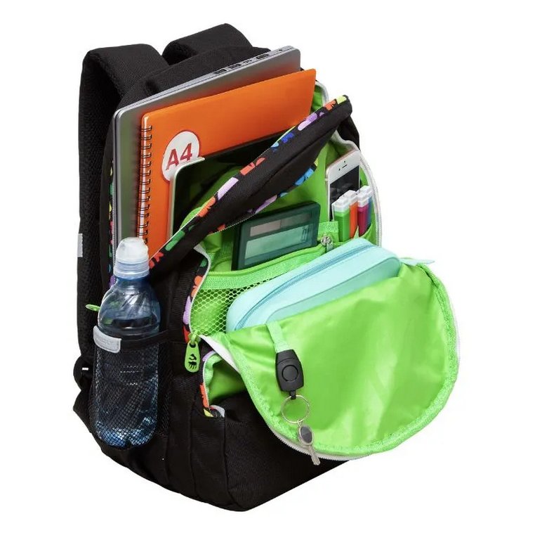 Рюкзак школьный для девочки Grizzly 27*40*20 см, черный