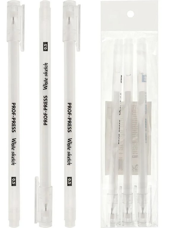 Набор гелевых ручек  3 шт. Prof-Press  "White sketch" 0,5мм (белый)